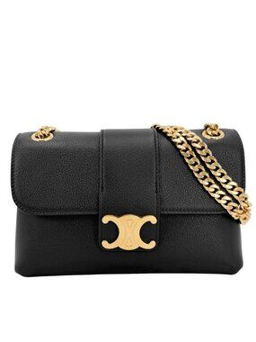 Celine Shoulder Bag Mini Victoire Triomphe Leather Black Gold